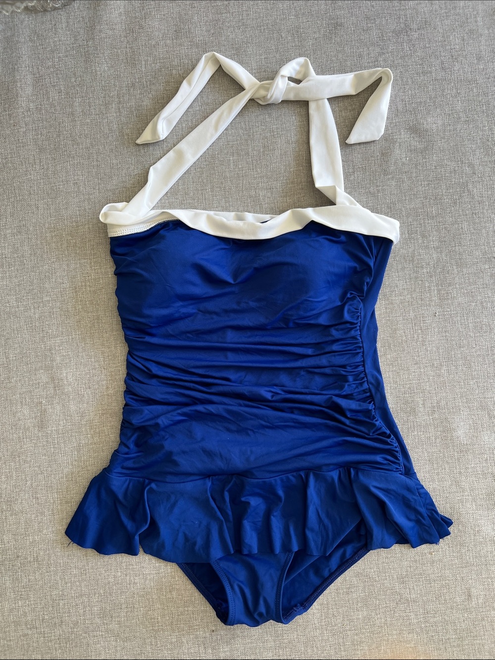 Lauren Ralph Lauren Blue One-Piece Swimsuit with White Halter Trim
